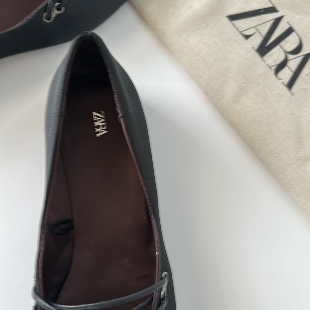 Zara Black Lace-Up Women's Flats - Picture 9 of 15